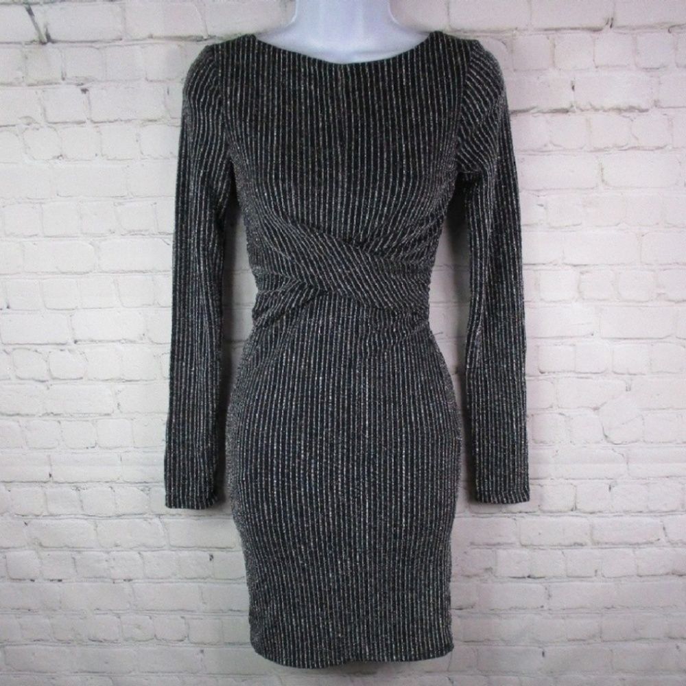 NWT Bershka Special Edition Metallic Thread Long Sleeve Open Back Dress